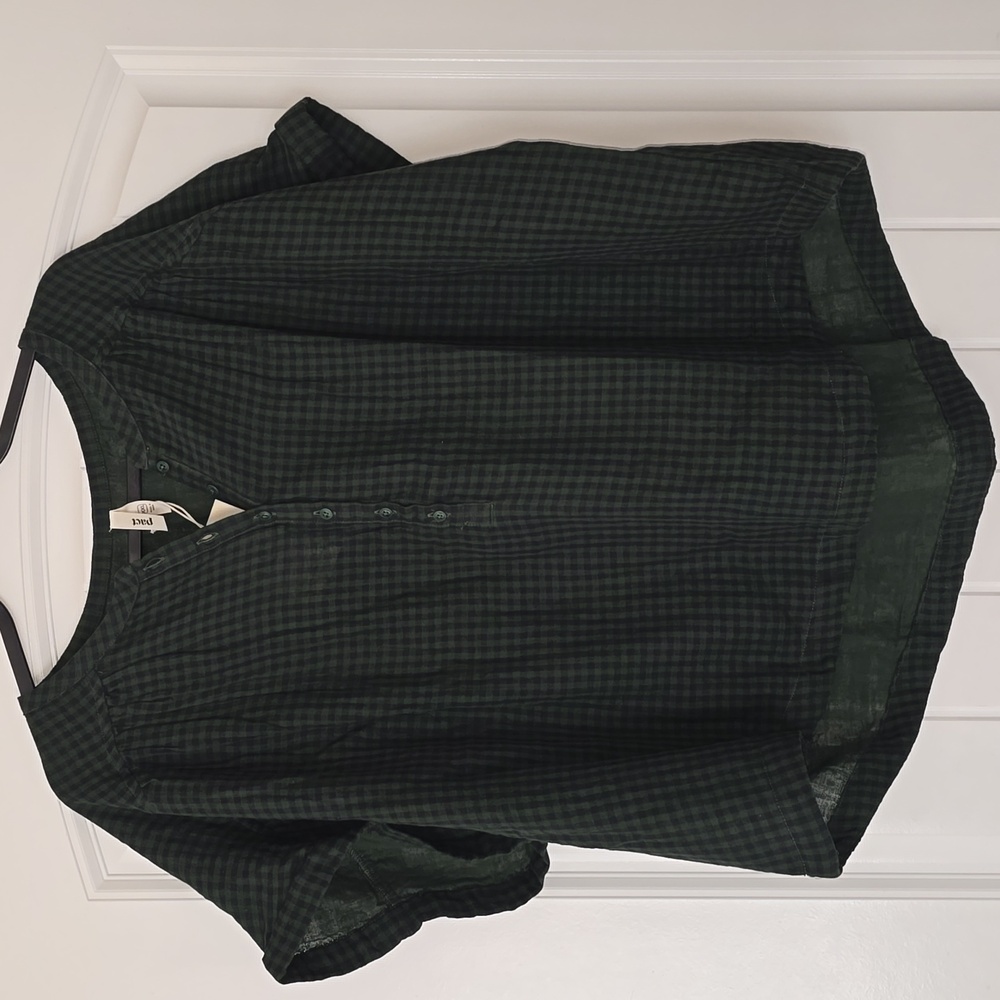NWT Pact 100% Organic Cotton Coastal Gauze Green Gingham Shirt